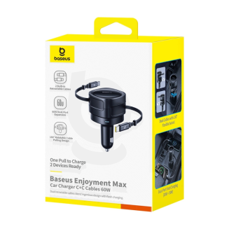 Ładowarka samochodowa Baseus Enjoyment Max z kablami USB-C+USB-C 60W Czarny - 7