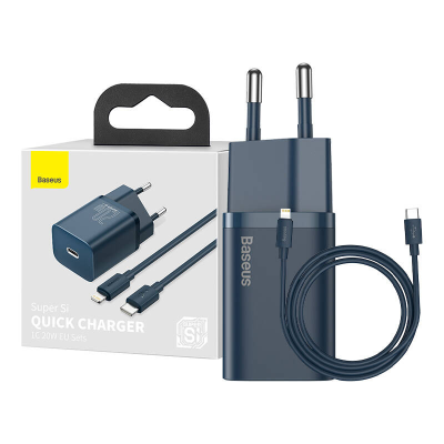 Ładowarka sieciowa BASEUS Super Si 20W + USB-C-Lightning 1m (niebieska)