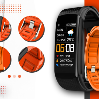 Smartwatch GIEWONT Czarno Pomarańczowy 2 Paski GW200-9 - 3