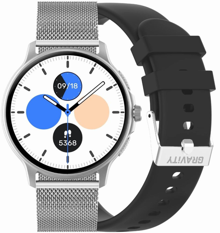 Smartwatch Damski GRAVITY GT12-7 Czarny Pasek Silikonowy + Srebrna Bransoleta