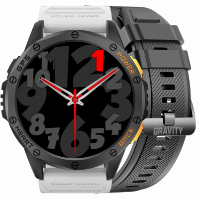 Smartwatch Męski GRAVITY GPS GT24-2 Czarny Pasek Silikonowy + Biały Pasek Silikonowy