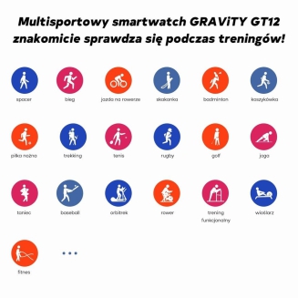Smartwatch Damski GRAVITY GT12-2 Granatowy Pasek Silikonowy + Czarna Bransoleta - 17