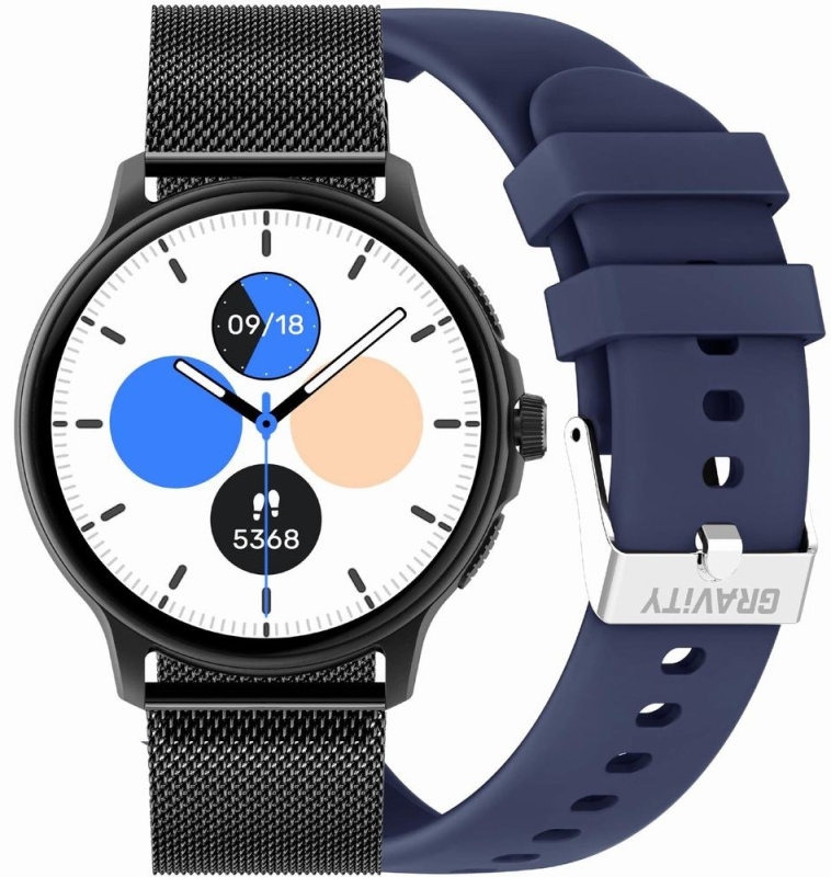 Smartwatch Damski GRAVITY GT12-2 Granatowy Pasek Silikonowy + Czarna Bransoleta