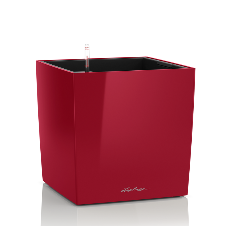 Lechuza Cube Premium 40 red gloss flowerpot