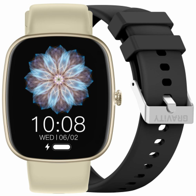 Smartwatch Damski GRAVITY GT18-7 Beżowy Pasek Silikonowy + Czarny Pasek
