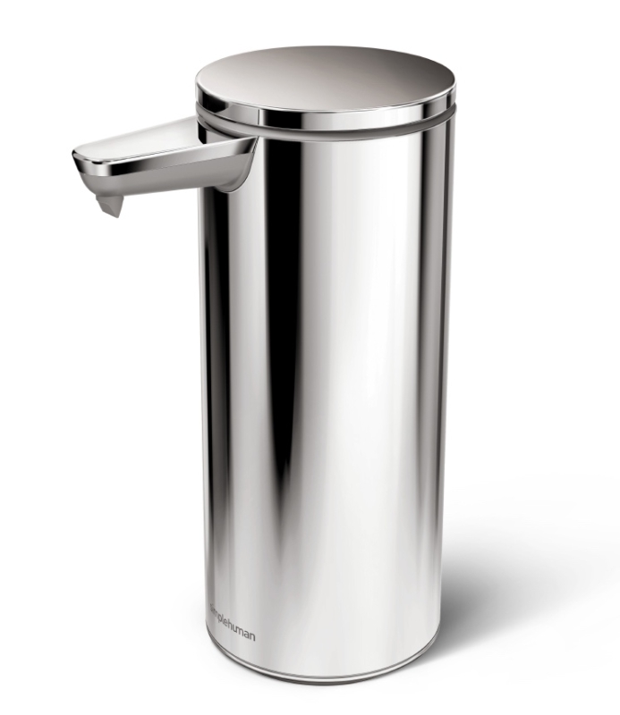 Touchless dispenser with Simplehuman battery, polished steel
