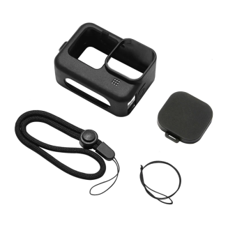 Etui Puluz silikonowe do GoPro HERO12 HERO11 HERO10 HERO9 Black z osłoną obiektywu i paskiem (czarne) - 2
