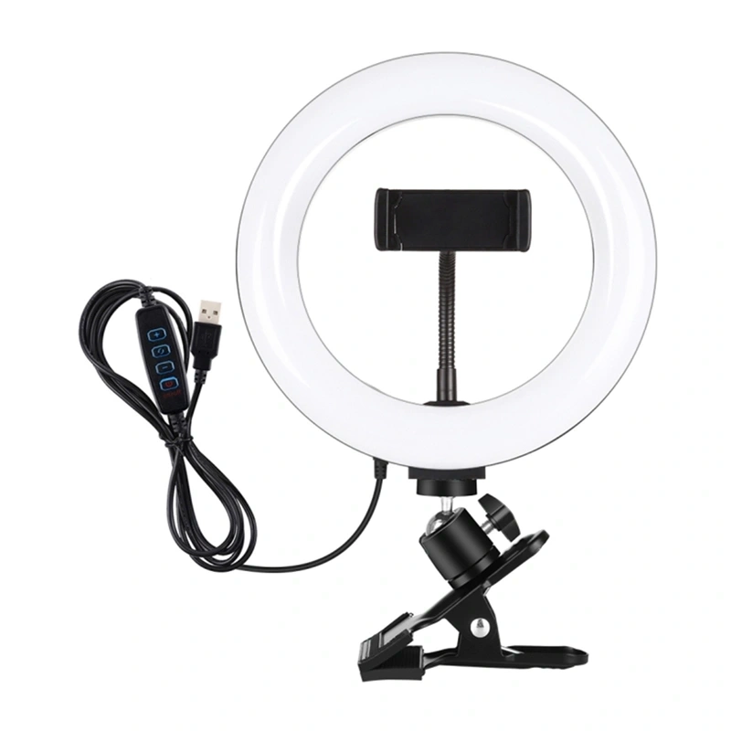 Lampa pierścieniowa Puluz  20 cm do vlogowania z klipsem do monitora uchwytem na telefon i regulacją barwy światła (czarna)