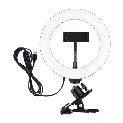 Lampa pierścieniowa Puluz  20 cm do vlogowania z klipsem do monitora uchwytem na telefon i regulacją barwy światła (czarna)