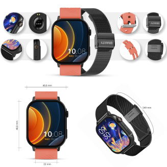 Smartwatch Gravity GT15-3 Czerwony Pasek Silikonowy + Czarna Bransoleta - 11