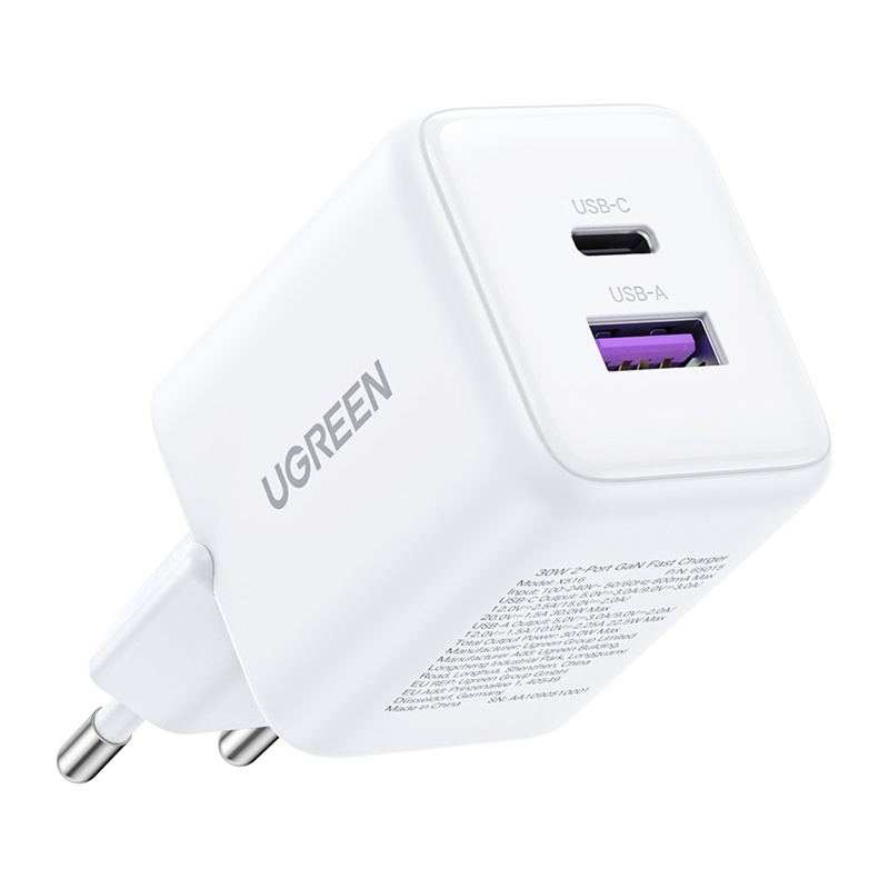 Ładowarka sieciowa Ugreen X516 USB + USB-C, GaN, 30W (biała)