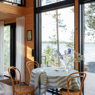 Obrus-narzuta Lapuan Kankurit Metsalampi green-rainy blue150x260 cm - 4