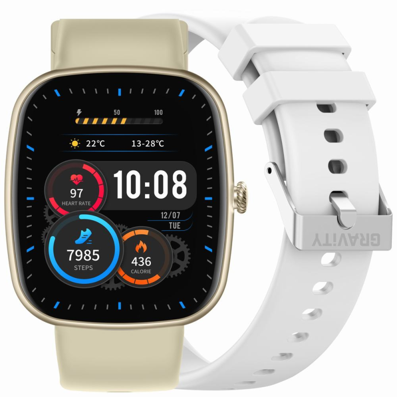 Smartwatch Damski GRAVITY GT18-8 Beżowy Pasek Silikonowy + Biały Pasek