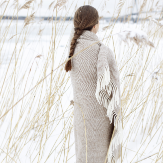 Szal z kieszeniami Lapuan Kankurit Maria brown-white 60x180 cm - 5