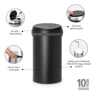 Kosz Brabantia Touch Bin 60 l Mineral Moonlight Black - 5