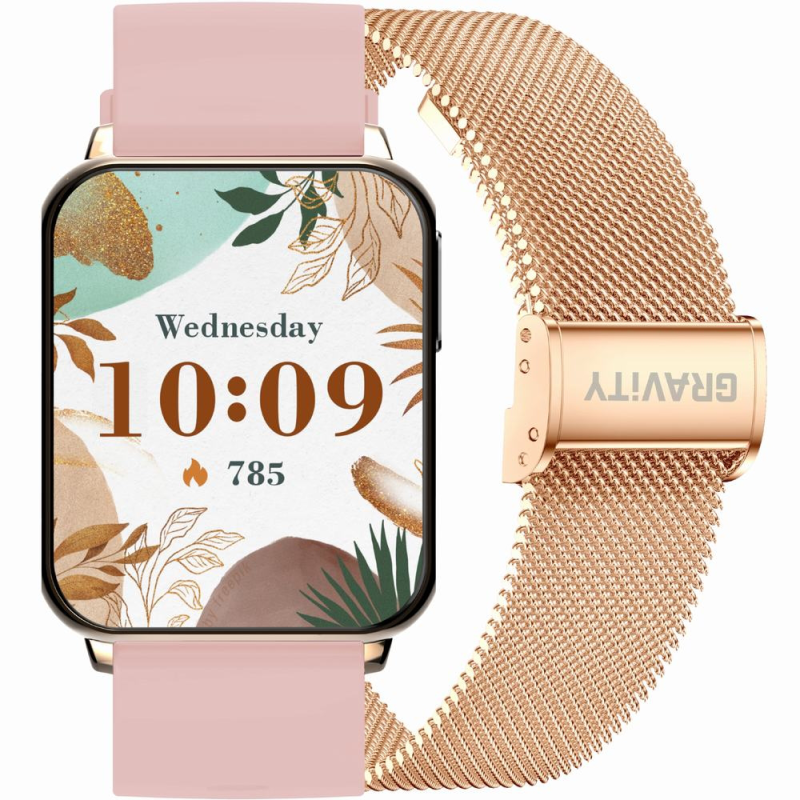 Smartwatch Gravity Różowe Złoto Różowy 2 Paski GT17-1