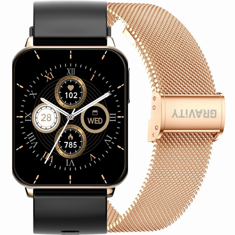 Smartwatch Gravity Różowe Złoto Czarny 2 Paski GT17-5