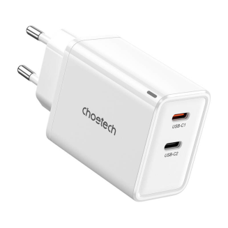 Ładowarka sieciowa Choetech PD6013, GaN, 2x USB-C,  PD65W (biała) - 2