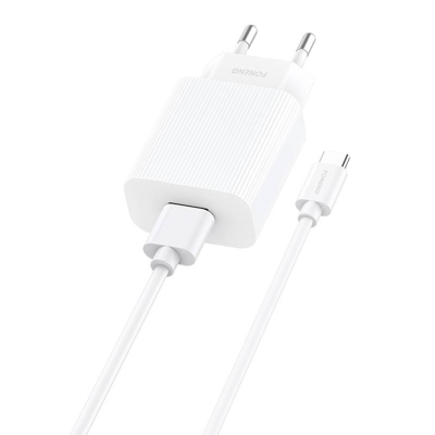 Ładowarka sieciowa Foneng, EU28 12W, 1x USB, QC 3.0 + USB + kabel  USB typu C