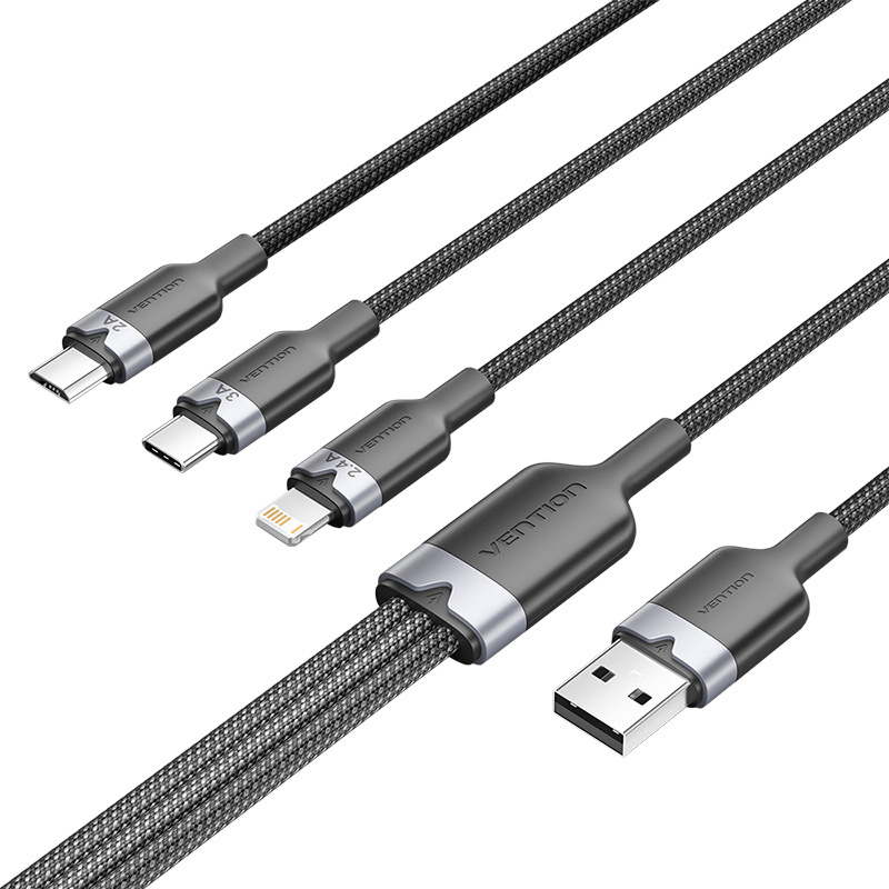 Kabel VENTION CTPBG USB-A-USB-C+Lightning+Micro-USB 1.5m (czarny)
