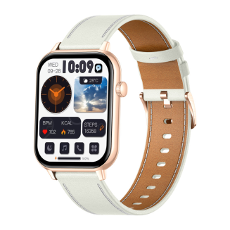 Smartwatch COLMI C28 Złoty + biały skórzany pasek - 2