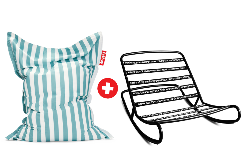 Pufa Fatboy The Original Outdoor Stripe Azur + Fotel bujany do puf Rock 'n Roll Black | PROMOCJA 20%