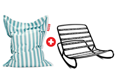 Pufa Fatboy The Original Outdoor Stripe Azur + Fotel bujany do puf Rock 'n Roll Black | PROMOCJA 20%