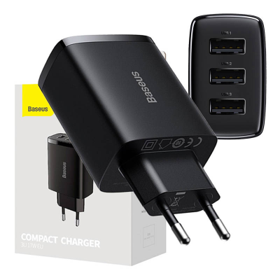Ładowarka sieciowa BASEUS Compact Quick Charger 17W 3xUSB (czarna)
