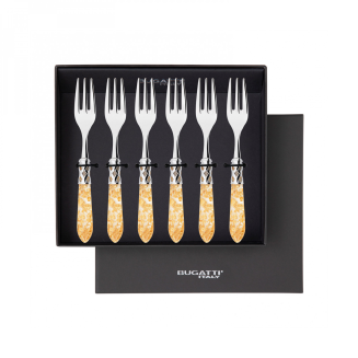 Komplet 6 widelczyków do ciasta w prezentowym opakowaniu Casa Bugatti Aladdin Gold/Steel - 2