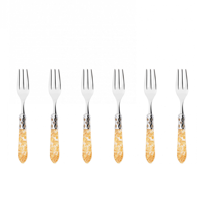 Komplet 6 widelczyków do ciasta w prezentowym opakowaniu Casa Bugatti Aladdin Gold/Steel