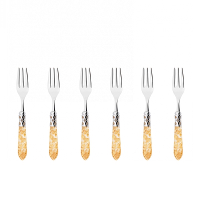 Komplet 6 widelczyków do ciasta w prezentowym opakowaniu Casa Bugatti Aladdin Gold/Steel