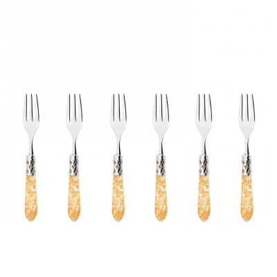 Komplet 6 widelczyków do ciasta w prezentowym opakowaniu Casa Bugatti Aladdin Gold/Steel