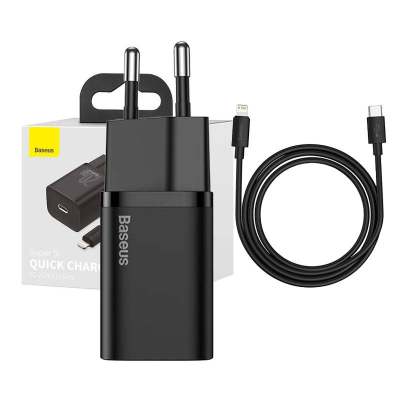 BASEUS Super Si 20W Wall Charger + USB-C-Lightning 1m (Black)
