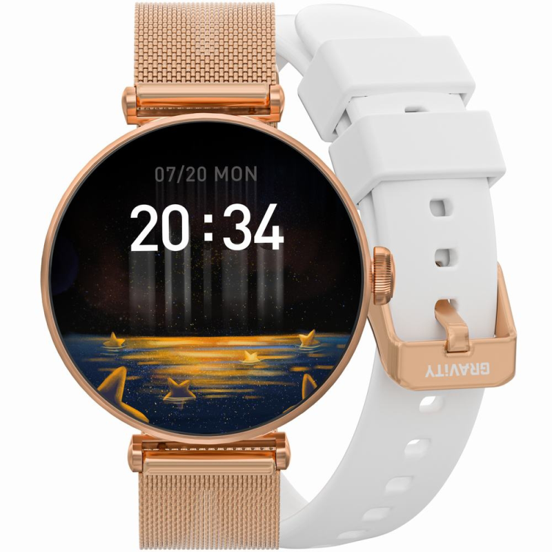 Smartwatch Gravity Różowe Złoto Biały 2 Paski GT26-2