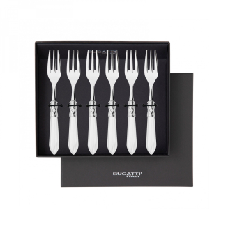 Komplet 6 widelczyków do ciasta w prezentowym opakowaniu Casa Bugatti Aladdin White/Steel - 2