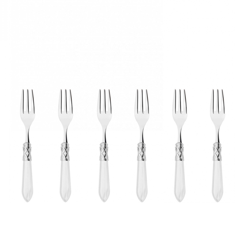 Komplet 6 widelczyków do ciasta w prezentowym opakowaniu Casa Bugatti Aladdin White/Steel
