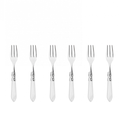 Komplet 6 widelczyków do ciasta w prezentowym opakowaniu Casa Bugatti Aladdin White/Steel