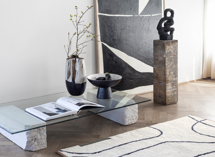 Play of lines and textures: how geometric patterns of Mette Ditmer carpets and runners create rhythm in the interior.